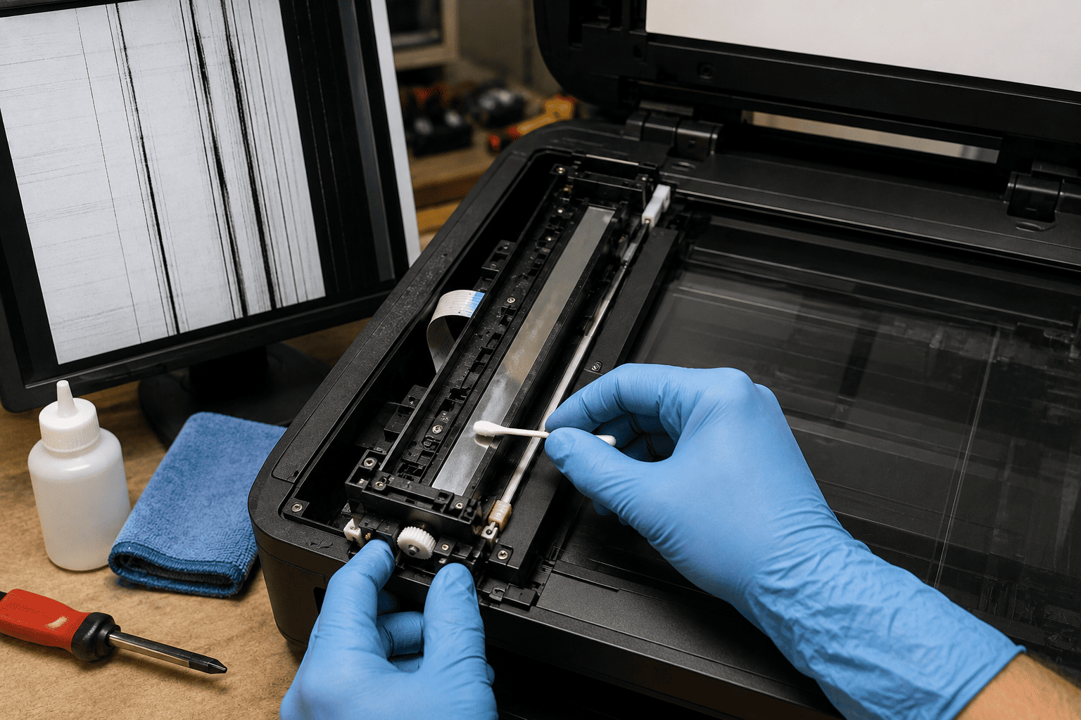 Fixing a Scanner That Produces Black Lines – CCD Calibration and Mirror Cleaning
